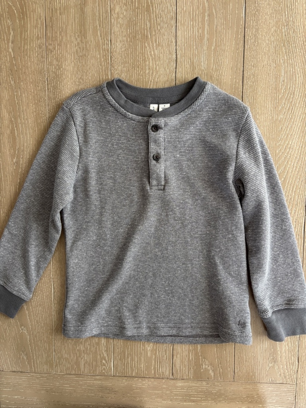 Janie and Jack Gray Waffle Henley Long Sleeve Top